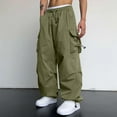 thumbnail image 4 of Caqnni Men's Casual Drawstring Waist Flap Pocket Cargo Pants Wide Leg Loose Fit Parachute Pants Joggers (AG,XXL), 4 of 9