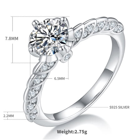 Mozambique engagement ring, ladies' commitment ring, 925 sterling silver ring with 18K gold plating, , D color, VVS1 clarity, 1 carat/2 carat, sizes 4.5-10