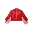 thumbnail image 5 of renvena Girls Disco Dance Jackets Sequins Fringed Long Sleeve Open Front Cardigan Birthday Party Tops Red 16, 5 of 7