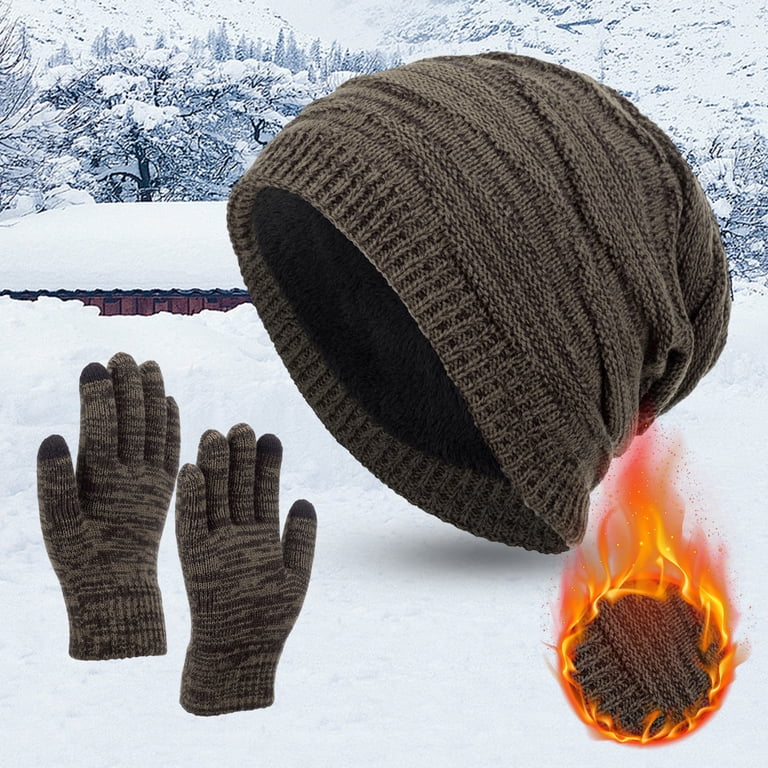 2Pcs/Set Winter Beanie Hat Touchscreen Gloves Set for Men  display picture 2