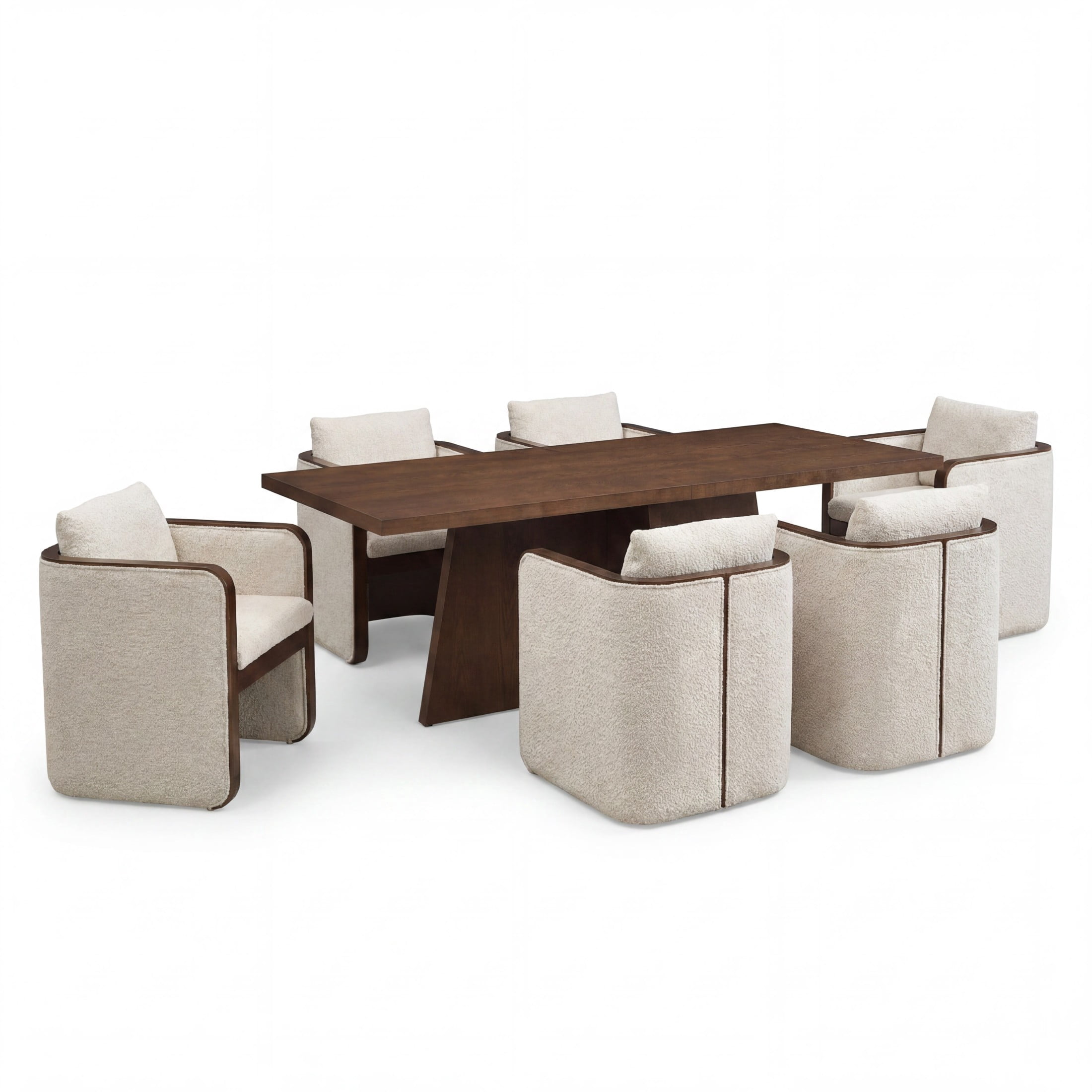 Christopher Knight Home 7-Piece Modern Dining Set, 84" Table and Almond Upholstered Armchairs, Walnut