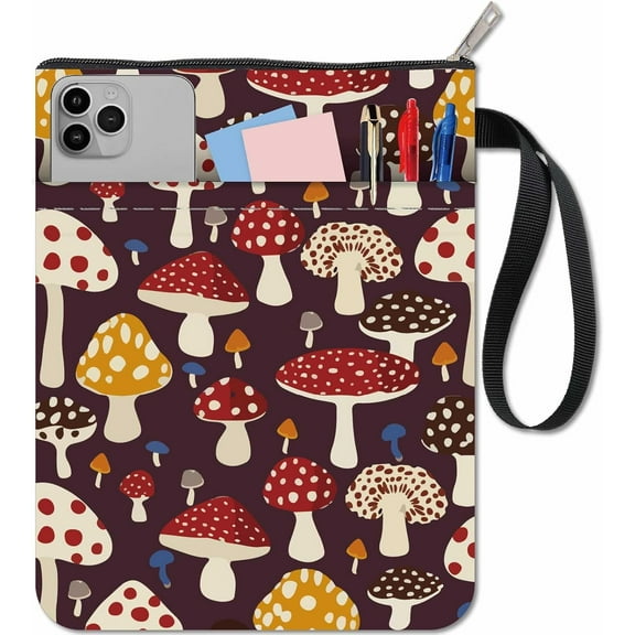 1pc Mushroom Book Sleeve Protector with Zipper Waterproof Canvas Pouch Covers for Books Lovers Lovers Paperback Notebook Journal Textbooks Paperbacks Cloth Double-Sided Pattern 11 x 8.66 Inch 1pc