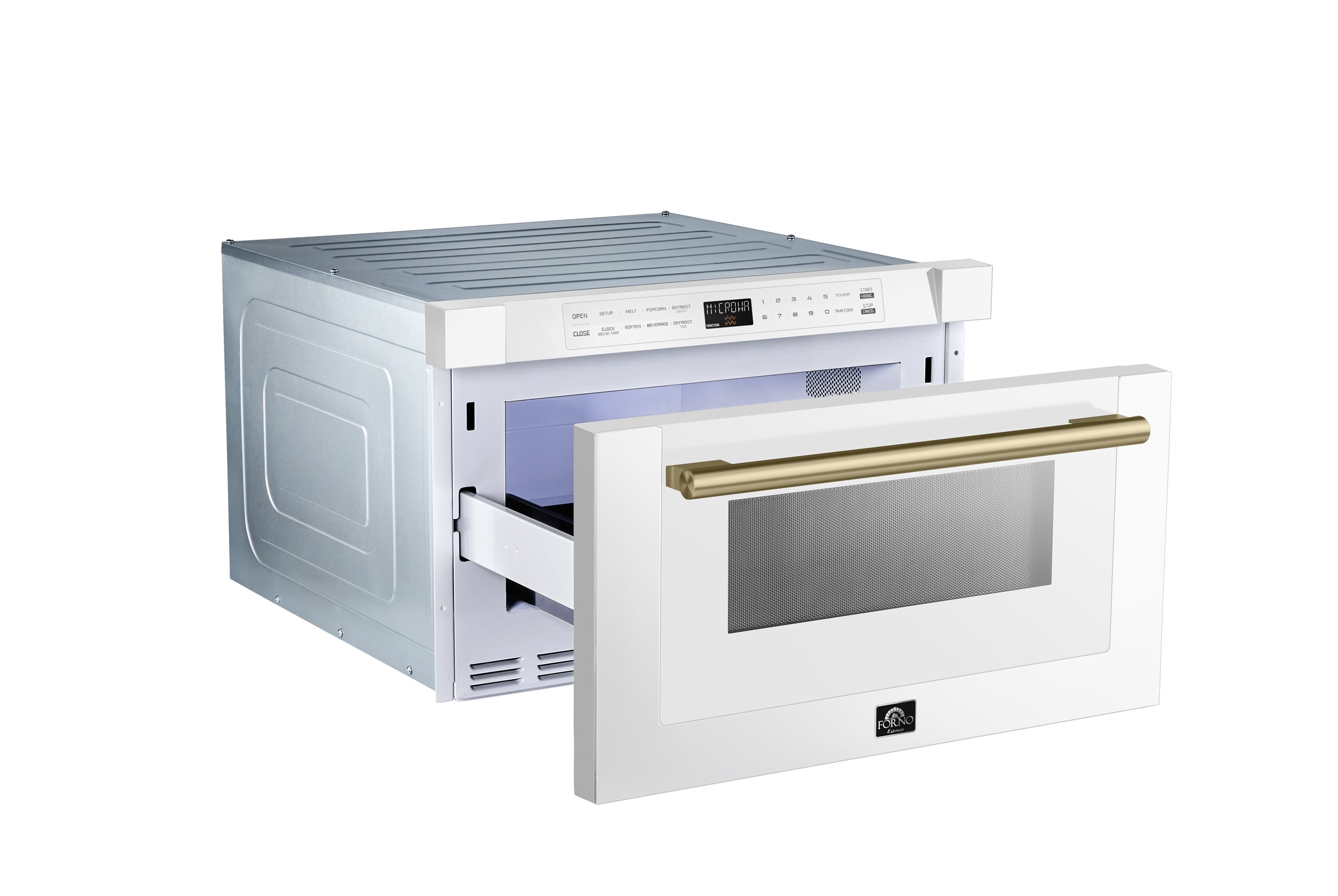 Forno Capoliveri Espresso 24-Inch Microwave Drawer, White, 1.2 cu.ft, 1500 Watts, Built-In, Touch Control LCD Display, Auto-Touch Open/Close, 11 Power Levels, Sensor Cooking