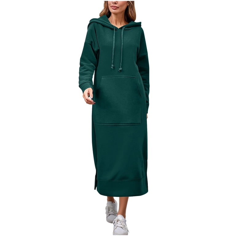 THDHVS Dresses for Women,Linen Dress,Plus Size Women Fleece Lined Hoodie  Knit Dress Casual Lounge Wear Green - Walmart.com