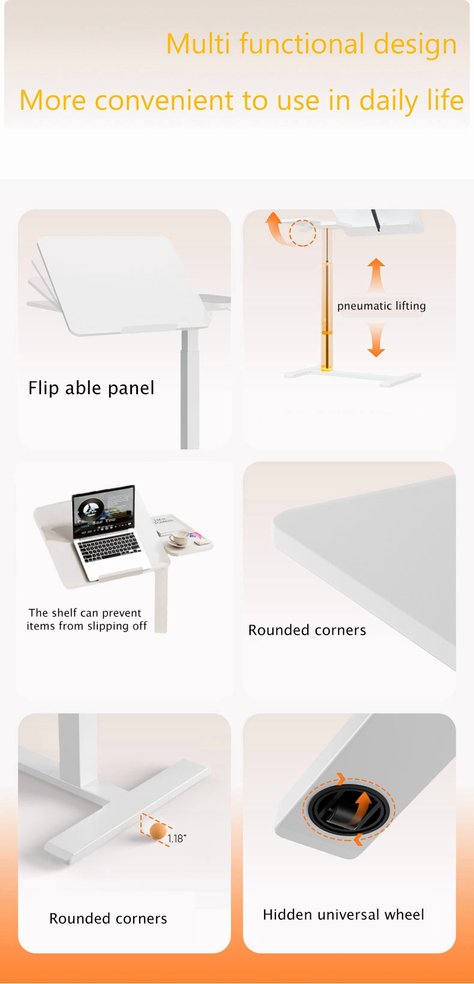 Upgraded White Mobile Overbed Table, Height Adjustable Tilting Laptop Rolling Stand with Lockable Wheels, Ergonomic Over Bed Desk for Working, Dining & Reading on Bed or Sofa