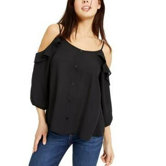 $34 Hippie Rose Juniors' Button-Trimmed Off-The-Shoulder Top Black Size Small