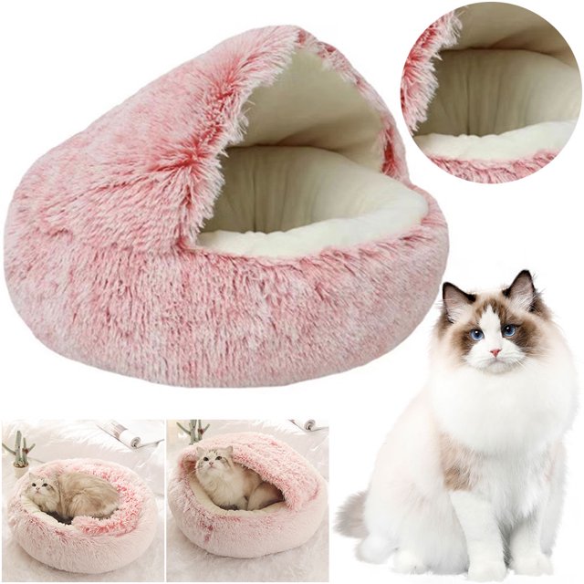 Cama Mascota Acogedora Cueva Gato Esponjoso Con Cubierta Capucha