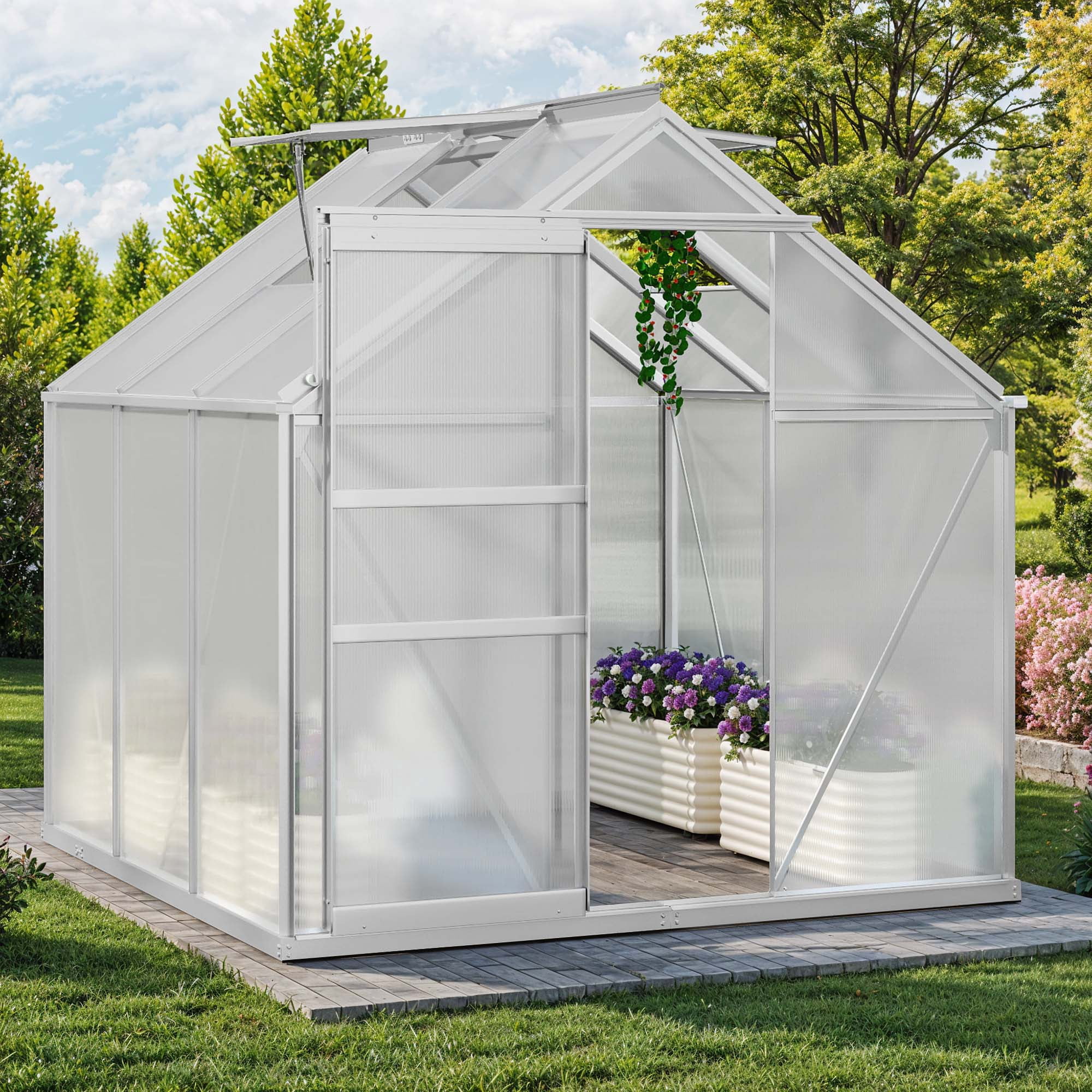 Dextrus 6x6FT Walk-in Robust Aluminum & Polycarbonate Greenhouse:for Outdoor Gardens