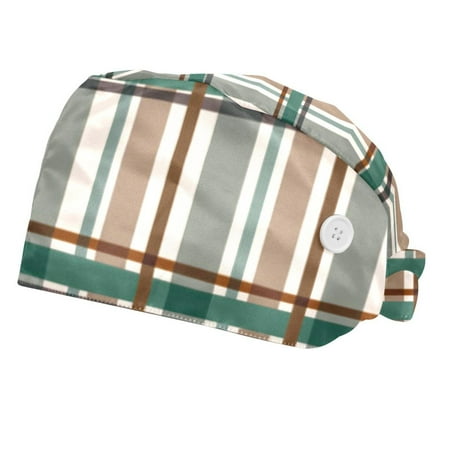 

2PCS Working Cap with Buttons and Sweatband Adjustable Tie Back Hats Bouffant Caps Lattice Scrub Turban Hat