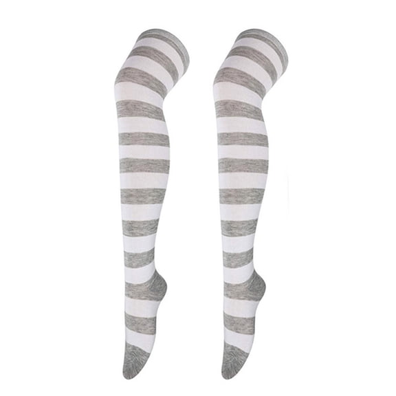 Women Striped Print Over Knee Long Socks Thigh High Stockings for Christmas Halloween Anime Cosplay Costume Accessories