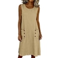 thumbnail image 2 of QUNYINEY Solid Sundress Women Midi Sleeveless Cotton Linen Casual Tank Dress Summer Crew Neck with Pockets Loose Fit Dresses, 2 of 7
