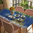 thumbnail image 3 of Blue Gnomes Christmas Table Cloths for 6 Foot Rectangle Tables, Xmas Tree Weeping Balls Snowflake Patio Waterproof Elastic Fitted Tablecloths, Washable Rectangular Table Cover for Camping, 3 of 8