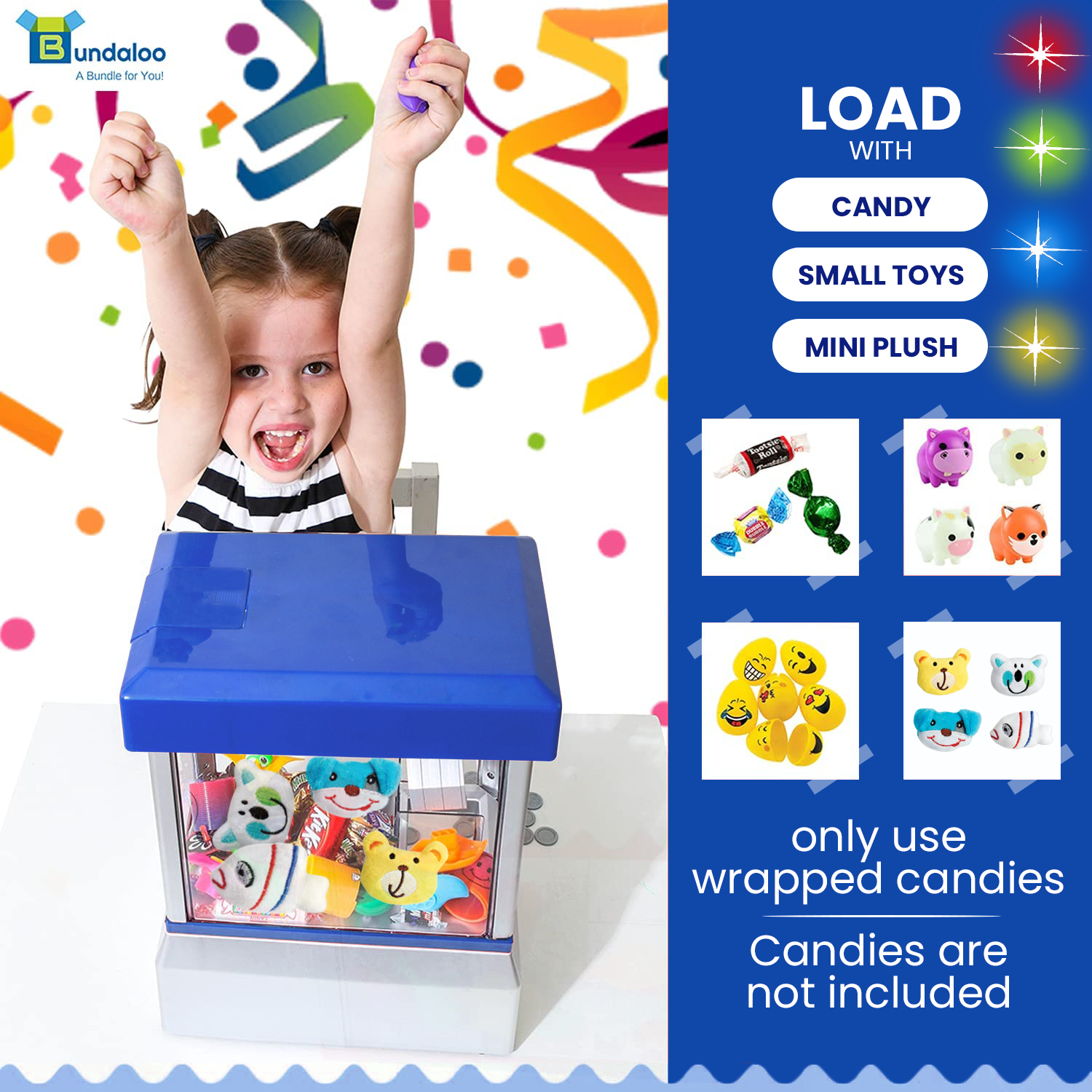 Bundaloo Compact Claw Machine, Electronic Mini Arcade Game for Kids, Coin Operated