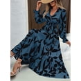 thumbnail image 6 of Women Casual Round Neck Puff Long Sleeve A Line Flowy Swing Long Maxi Dress Blue M, 6 of 9