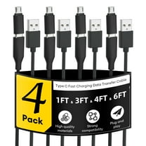 Multi USB Charging Cable, 4Pack-1.6FT 3.3FT 4.9FT 6.6FT, USB 2.0 A to Type C  with Micro B Phone Charger Cord Compatible with  Android & USB-C Devices, Black