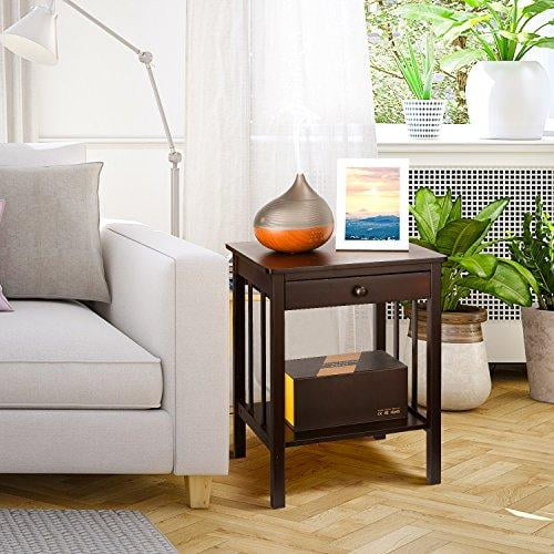 Retro Color HOMFA Bamboo Night Stand with Drawer and Shelf Storage Multipurpose End Side Table Home Furniture Retro Color HOMFA Bamboo Night Stand with Drawer and Shelf Storage Multipurpose End Side Table Home Furniture