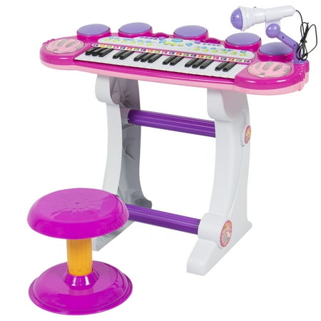 Play Keyboard Today Best Choice Products 37-Key Kids Electronic Musical Instrument Piano Toy Keyboard w/ Record and Playback, Microphone, Synthesizer, Stool - Pink ()