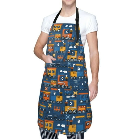 

Cauagu Funny Steam Train Aprons with Pockets Waterproof Apron for Women Kitchen Cooking Apron Adjustable Bib Aprons Chef Apron for Cooking Drawing Crafting