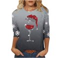 thumbnail image 1 of Puntoco Camiseta de mujer con cuello redondo, manga 3/4 y estampado navideño, jersey de cuello redondo, camiseta de manga larga con cuello redondo, 1 of 4