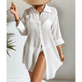 thumbnail image 5 of MLDRA Womens Bathing Suit Cover up Swimsuit Beach Bikini Cover Up Loose V-Neck Swimwear Button Down Shirt Dress White, 5 of 6
