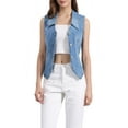 thumbnail image 1 of Chaleco sin mangas de mezclilla lavado para mujer INSPIRE CHIC, con cuello en V y botones, talla M, azul claro, 1 of 6