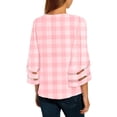 thumbnail image 5 of Summer Saving Wycnly Womens Blouses and Tops Dressy Mesh Patchwork Flared Sleeve Loose Fit Chiffon Pullover Shirts 2024 Summer V-Neck 3/4 Sleeve Plaid Print Casual Blouses Pink l, 5 of 7