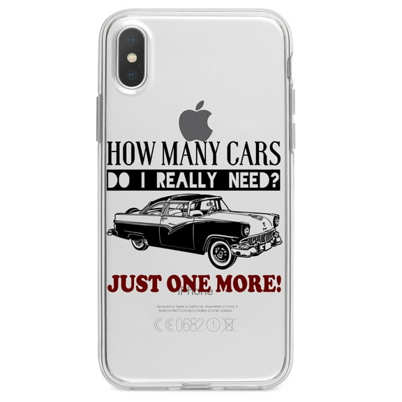 DistinctInk Clear Shockproof Hybrid Case for iPhone XR (6.1" Screen) - TPU Bumper Acrylic Back Tempered Glass Screen Protector - How Many Cars Do I Need? Just One More