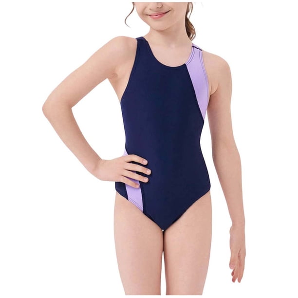 Traje de Baño Color Sólido de los Niños sin Mangas Cuello Redondo Traje de Poliéster de Moda