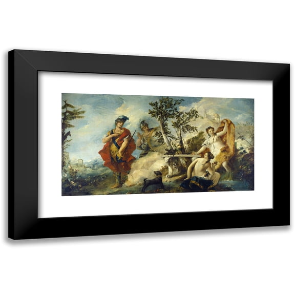 Giovanni Antonio Guardi 14x9 Black Modern Framed Museum Art Print Titled - Carlo and Ubaldo Resisting the Enchantments of Armida's Nymphs (1750-1755)