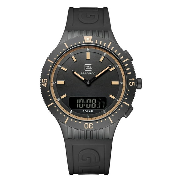 Reloj Glock Precision para hombre, caja de acero negro y correa marrón