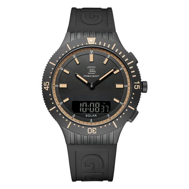 Reloj Glock Precision para hombre, caja de acero negro y correa marrón
