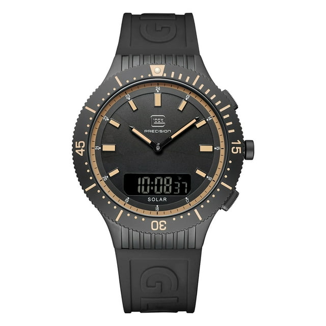 Reloj Glock Precision para hombre, caja de acero negro y correa marrón