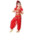 thumbnail image 5 of Weebloom Girls Summer Outfits Dance Performance Outfit Belly Dance Ethnic Practice Dress Children Folk Dance Wear Design Girl Clothes Set Size 7-8 Years Red, 5 of 6