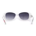 thumbnail image 2 of Kids Size Girls Classic 90s Designer Style Wrap Rounded Rectangle Sunglasses White Green Flower Arm, 2 of 4