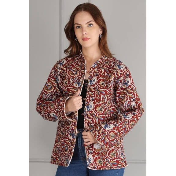 Handmade Block Print Kantha Quilted Jacket: Reversible Boho Coat