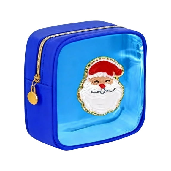Christmas Preppy Patch Makeup Bags, 12Pcs Mini Square Nylon Pouch With Zipper Cosmetic Travel Purse Organizer for Women(Blue)