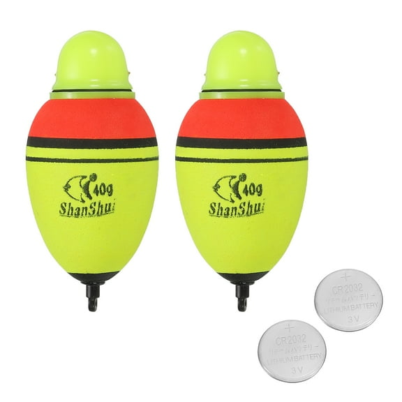 1.4oz Lighted Fishing Slip Bobbers EVA Green Red LED Light Up Fishing Float with Battery, Yellow, 2 Pack
