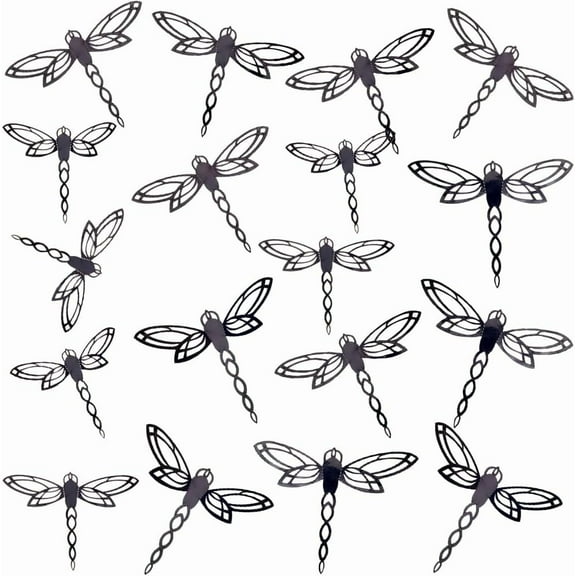 60Pcs 3 Sizes Dragonfly Wall Decor Black Hollow Wings 3D Dragonfly Garden Art Indoor Outdoor Fence Hanging Decorations for Home Living Room Flowers Cake Party Mural Wall Stickers 5sets