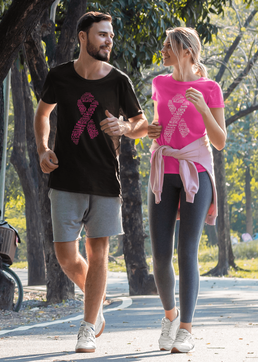 Pink Ribbon Breast Cancer Awareness Support Family Friends Run Walk  Marathon Women's T-shirt, M, White