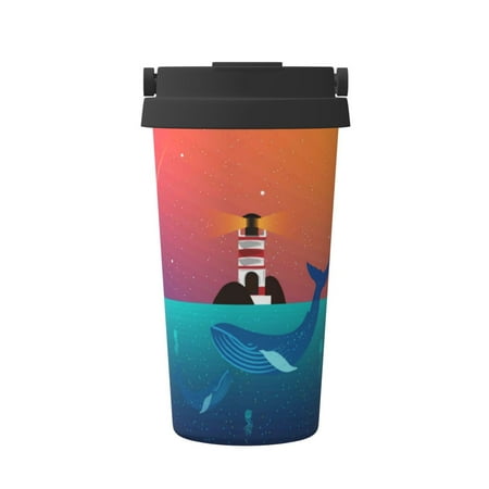 

Junzan Lighthouse and Whale for Stainless Steel Vacuum Insulated Tumbler - Reusable Insulated Cold Brew Iced Coffee Cup Thermos -Gifts for Women Men Him Her