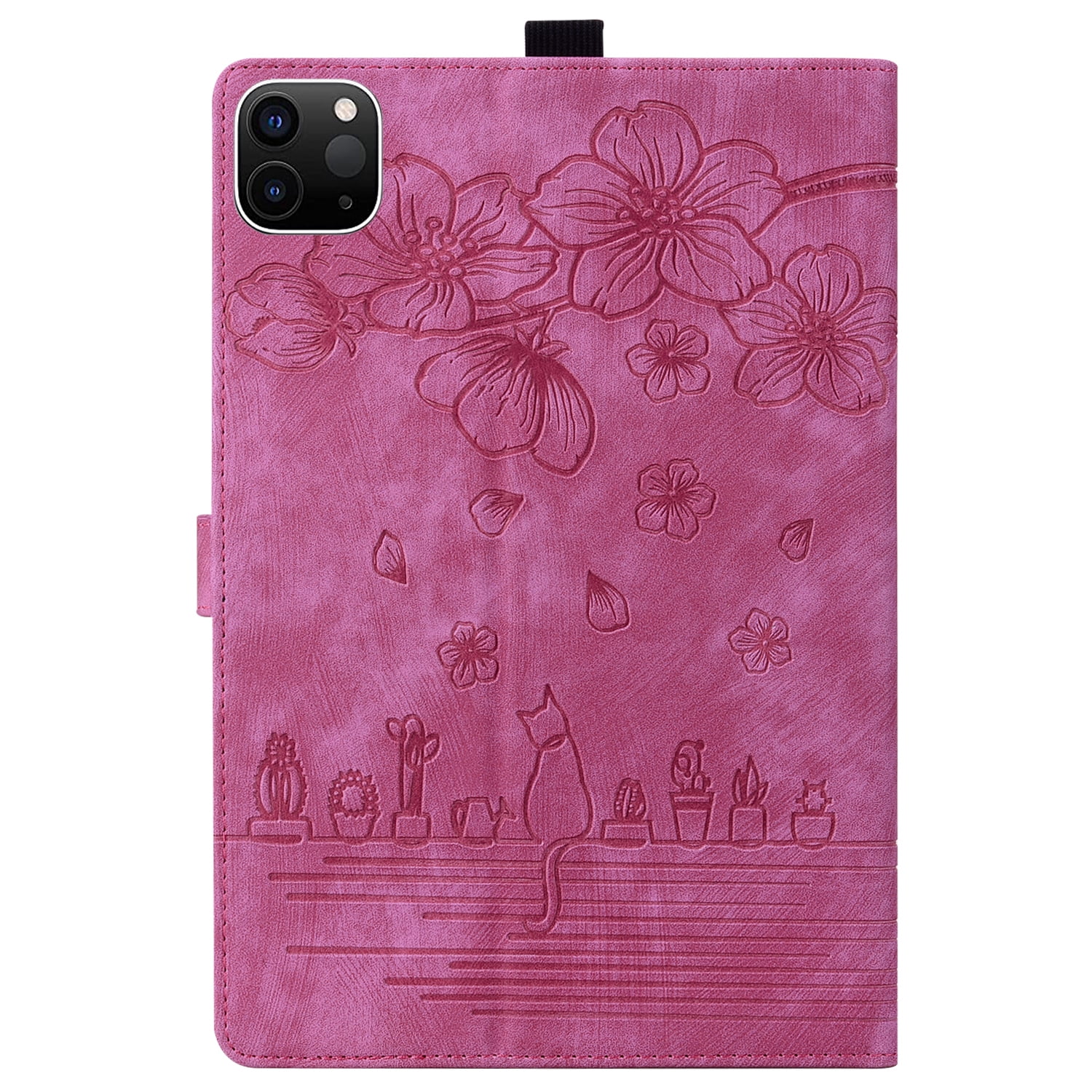 Allytechgroup Flip Case for Apple Pro 11" 2022/2021/2020/2018 4th 3rd 2nd 1st Gen, PU Leather Flower Embossed Pencil Holder Kickstand Bumper Auto Sleep Wake Case Cover for Girls Women, Rose
