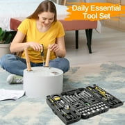 TLGREEN 95-Piece Mechanics Tool Set, Car Tool Kit with Adjustable Wrench, Pliers, Sockets & Bits (Yellow)