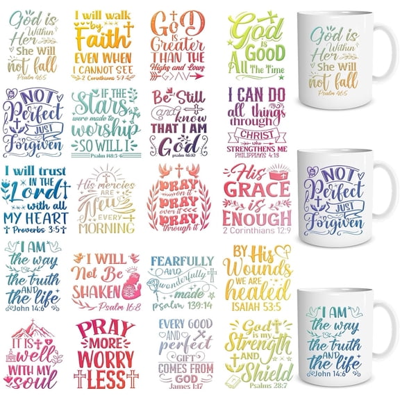 UCEI UV DTF Transfer Stickers 20 Pack Christian Bible Verse Decals Waterproof 3D for Glass Cups Tumbler Mug