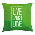 thumbnail image 1 of Live Laugh Love Throw Pillow Cushion Cover, Triangular Polygon Background with Rectangle Frame with Motivation, Decorative Square Accent Pillow Case, 16 X 16 Inches, Apple Green White, by Ambesonne, 1 of 2