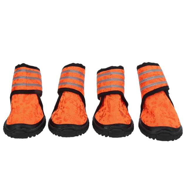 4PCS Pet Shoes AntiSlip Breathable Dog Shoes with Reflective Straps for Small Medium Large Dogs(Orange 8cm 3.1in)