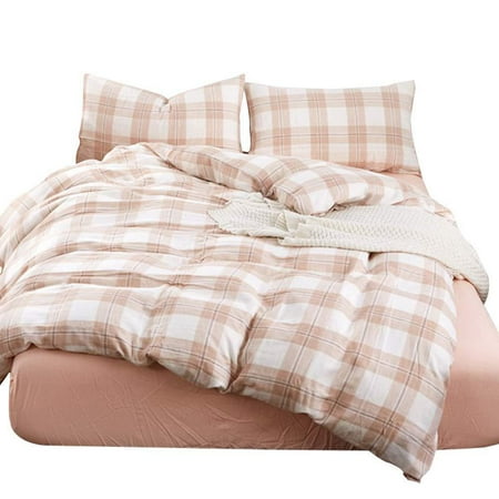Double Duvet Cover For Teenage Girl Soft Pink Plaid Duvet Cover Set King Double Yarn Cotton Girls Bedding Set for Kids Teens 3 Piece Duvet Comforter Cover Set Lightweight Hotel Luxury Bedding Collection King King(90