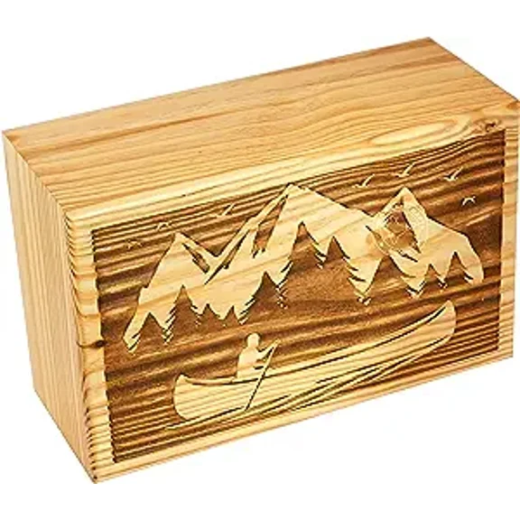 Handcrafted Mountain Wooden Cremation Urns for Human Ashes Adult Large - Tree of Life Funeral Urn Box - Burial Urns for Columbarium (250 LB - PineWood, Boat)