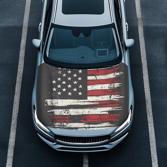 Uorisanigo Vintage American Flag Hood Cover Heat-Resistant Car Hood Protector Cover Polyester Elastic Car Bonnet Banner for Trucks, Car, SUV, or Van Car Accessories Winter Car Covers