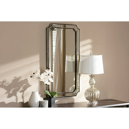 Baxton Studio Romina Art Deco Antique Silver Finished Accent Wall Mirror,Wholesale Interiors