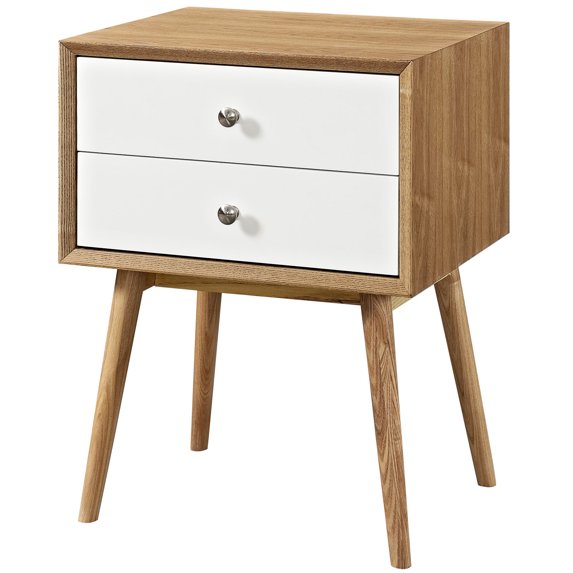 Nightstand Side End Table, Wood, Brown Natural White, Modern Contemporary Urban Design, Bedroom Master Guest Suite Living Room